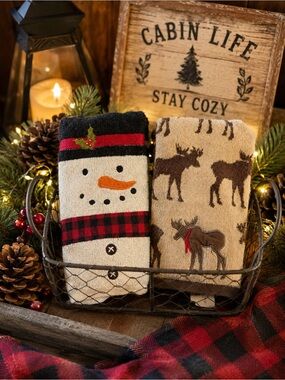 St. Nicholas Square Holiday Towels Set - Snowman & Moose